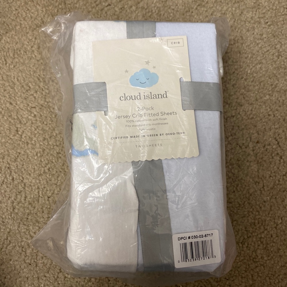 ! New ! Cloud Island 2 Pack Jersey Crib Fitted Sheets 100% Cotton Fast Shipping